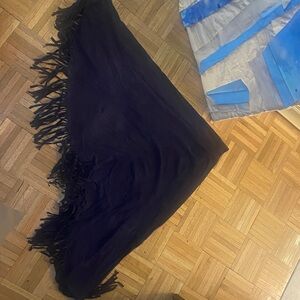 Navy blue real suede designer shawl poncho Fringe fashion shawl